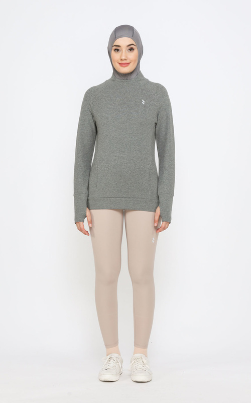 Sport - Sport Funnel-Neck Pullover Sweater Olahraga Turtleneck - Grey