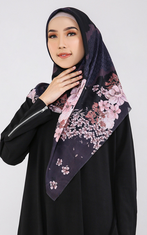 Hijab Motif - Fleur Scarf Black - Black