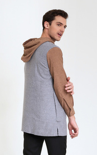 Menswear Basic Shirt LS Brown Hoodie on Grey ZRN07 grey-395816