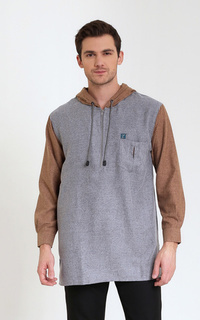 Menswear Basic Shirt LS Brown Hoodie on Grey ZRN07 grey-395818