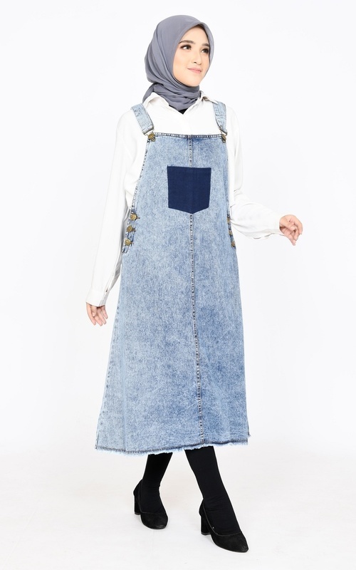 Jumpsuit - Overall Skirt Patch Jeans - Snow Blue