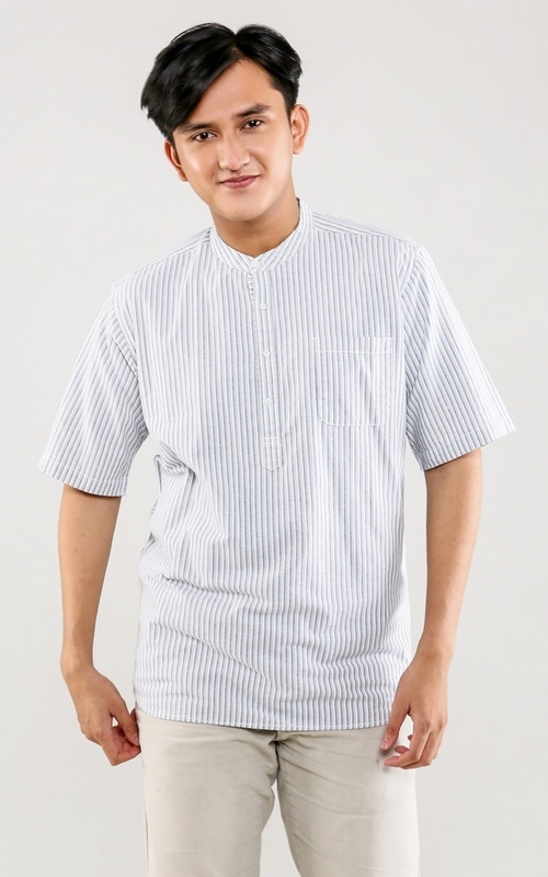 Pakaian Pria - Salur Short Sleeve - Blue