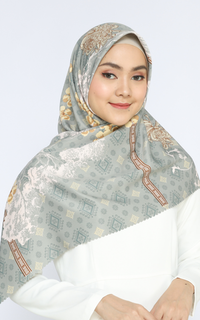 Printed Scarf Hijab Segi Empat  Ultimate Silk Lasercut Camelia Matcha