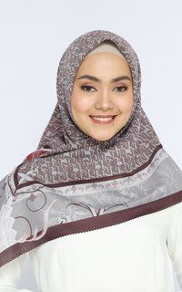 Printed Scarf Hijab Segi Empat  Voal Ultrafine Lasercut Rosela Brown 