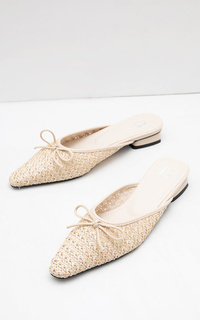 Lindy Ocra Thin Bow Mules Beige