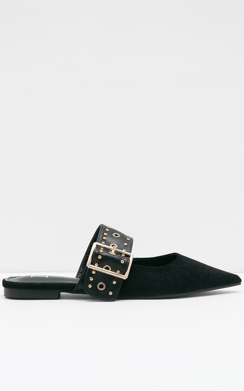 Laurent Avva Buckle Strap Mules Black - Black