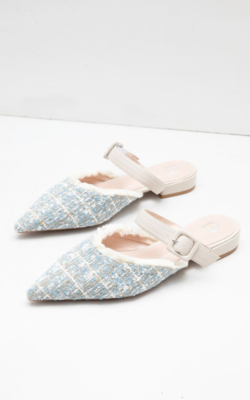 Manna Ocra Tweed Mules Broken White - White