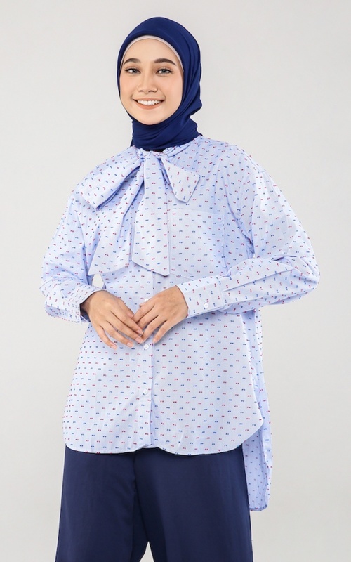 Blus - Polka Top with Tie - Blue - Blue