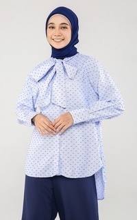 Blus Polka Top with Tie - Blue