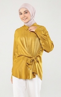 Kemeja Pippa Shirt with Asymmetric Tie - Mustard