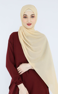 Pashmina Hijab Pashmina Polos Crinkle Chiffon Safaa - CUSTARD