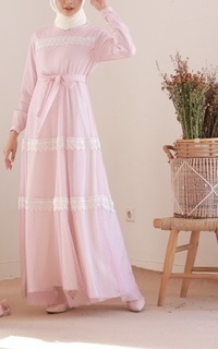Long Dress Tanissa White Lace pink 