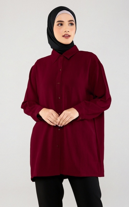 Kemeja - Crinkle Shirt - Maroon