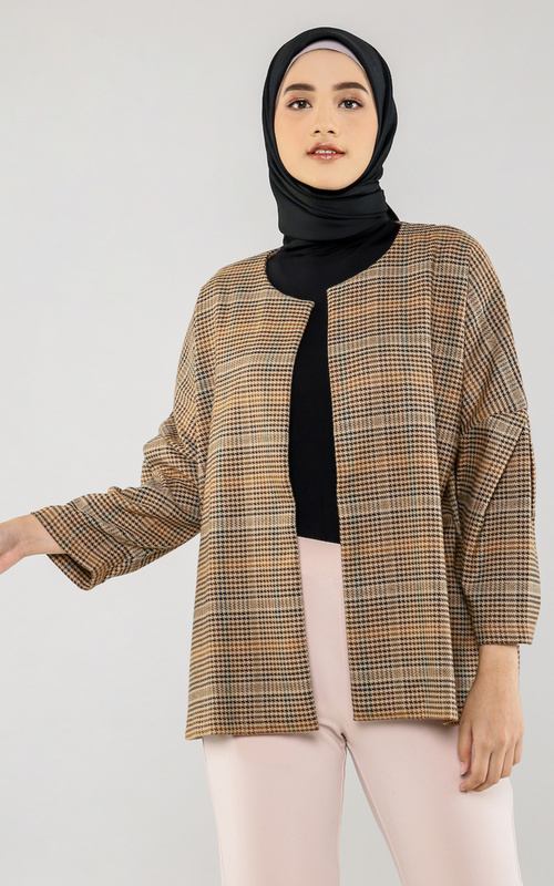 Blazer - Donna Outer - Brown Plaid - Brown