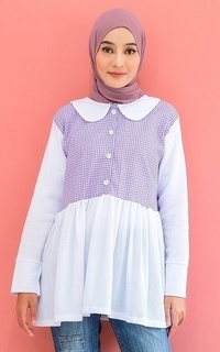 Blus Gistara Square Collar Wafel Tops Lilac M16414 R59S4