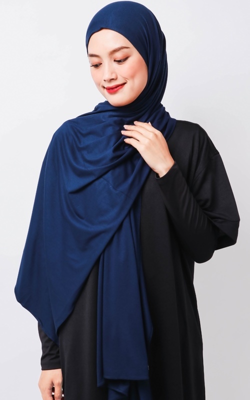 Pashmina - DH043 Hijab Pashmina Instan Navy - Navy