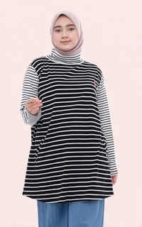 Blouse Ukh Basic Stripe Neck Black