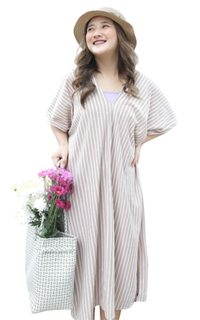 Long Dress Yoenik Apparel Prayata Stripe Dress Khaki M16092 R21S3