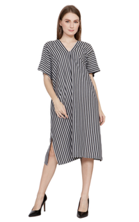 Long Dress Yoenik Apparel Prayata Stripe Dress Black M15408 R22S2