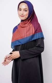 Printed Scarf Zava ZV015 Hijab Segiempat Voal Dark Blue Maroon Orange