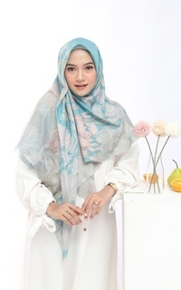 Printed Scarf Halona XL Voal Square - Blue Sage