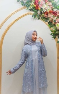 Gamis Jenaira Longdress Silver kombinasi Biru