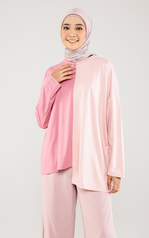 Blus - Twotone Longsleeve T-Shirt - Pink-Nude