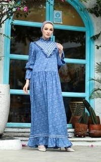 Long Dress Elena Vintage Dress Denim Blue
