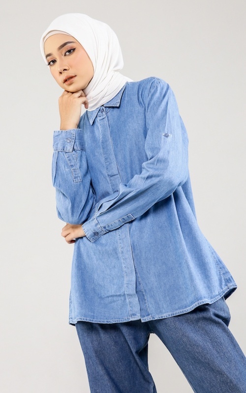 Blus - Anyostore Kemeja Blouse Denim AB16 - Blue