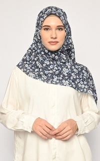 Printed Scarf Hijab Seri Empat Sorae Navy Jahit Tepi