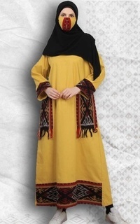 Gamis Minea Anati Gamis Tenun Hijab Mustard