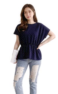 Blus (Defect) Yoenik Apparel Hikari Polkadot Rubber Tops Navy M16318 R24S3 