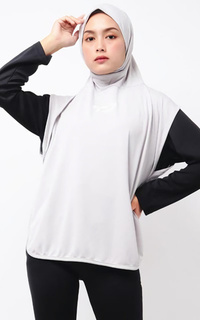 Pakaian Olahraga LSA08 Hbs Hijab Sport Outer Senam 2-In-1 Hoodie Abu Muda