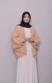 Cardigan Vervessa's Vintage Ruffled Balloon Sleeve Cardigan Creamy | Outer Polos Basic Kerja