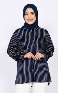 Blouse Kemeja Stripe Fina Navy