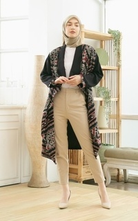 Cardigan Sevda Black Red Tenun Long Cardigan