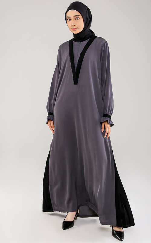 Gamis - Ghaliya Abaya Dark Grey Raya Collection - Dark Grey