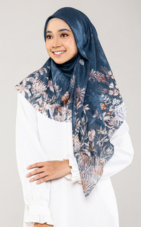 Printed Scarf Exotic Flower - Navy (Voal Square)