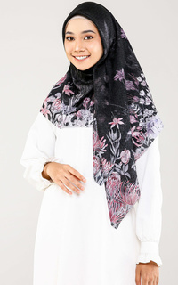 Hijab Motif Exotic Flower - Charcoal (Voal Square)