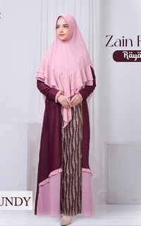 Long Dress Zain Family Raya - Gamis Mom Burgundy S (Dress Only)