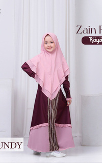 Pakaian Anak Zain Family Raya Set - Gamis Kids Burgundy S