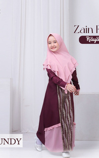 Pakaian Anak Zain Family Raya Set - Gamis Kids Burgundy M