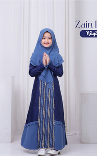 Pakaian Anak Zain Family Raya Set - Gamis Kids Navy XL