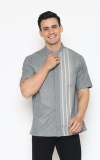 Menswear WM Official - Alistair- Kemeja Lengan Pendek Baju Koko Katun -  Light Grey