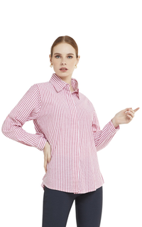 Kemeja Kemeja Salur Basic Lengan Panjang Garis Shirt Wanita - Pink Pink-522759