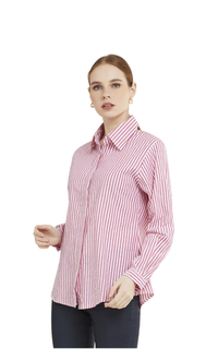 Kemeja Kemeja Salur Basic Lengan Panjang Garis Shirt Wanita - Pink Pink-522761
