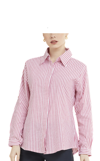 Kemeja Kemeja Salur Basic Lengan Panjang Garis Shirt Wanita - Pink Pink-522763