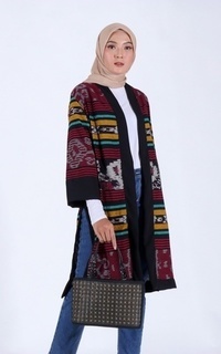 Cardigan Efrina Red Tenun Long Cardigan