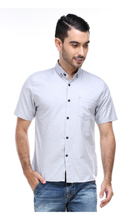 Kemeja Dwan Casual Shirt Kemeja Polos Pria Lengan Pendek Kasual Formal Material Cotton ORIGINAL - Grey