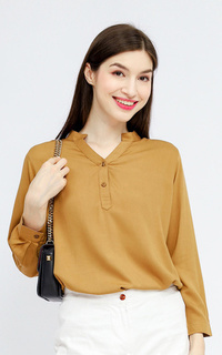 Blus Zara Casual Oversize V-Neck Sleeve 7/8 on Choco